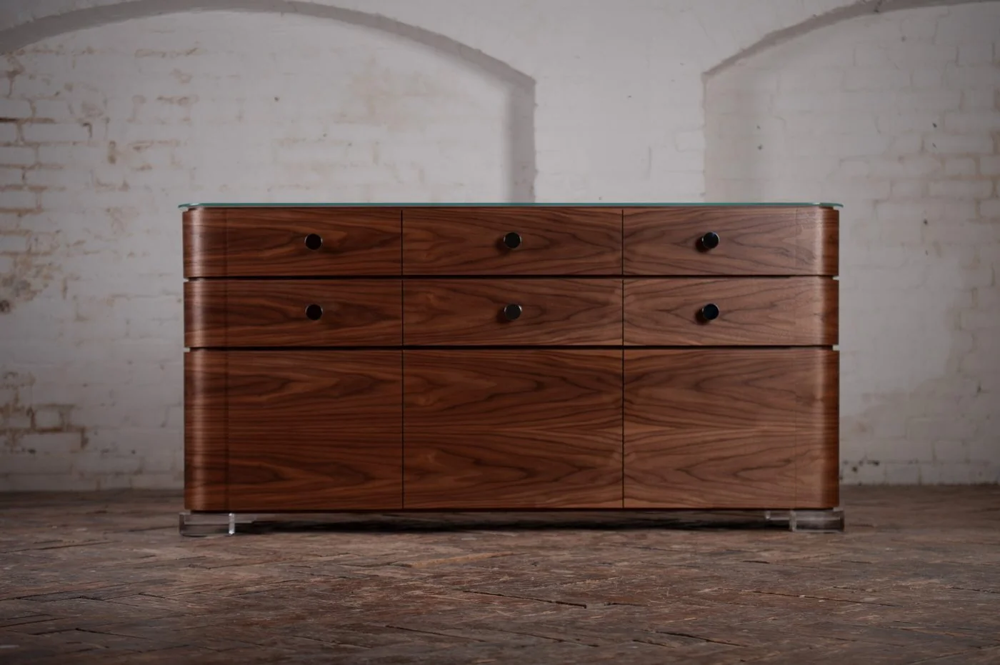 Stratum Black American Walnut veneer cabinet set, Sterox Studio London
