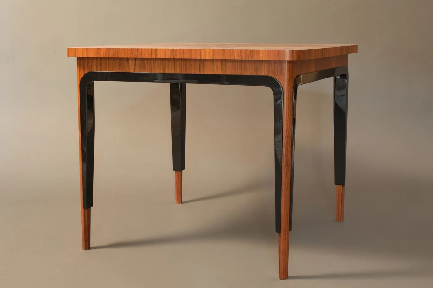 Rio — parquet-laid rosewood game table with high-gloss black lacquer trimmings, Sterox Studio